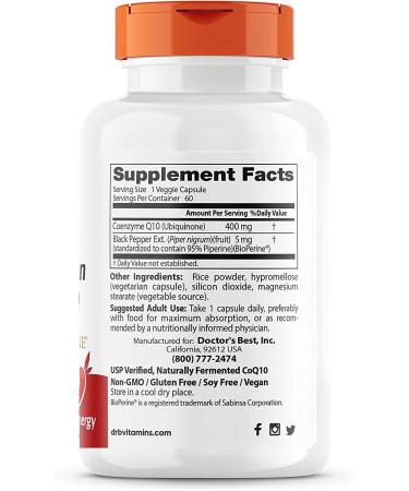 Doctor's Best High Absorption CoQ10 400 mg with BioPerine - 60 Veggie Caps - Buy Online on GoSupps.com
