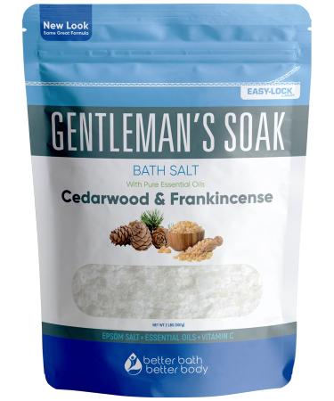 Gentleman's Bath Salt 32 Ounces Epsom Salt with Natural Cedarwood, Frankincense, Eucalyptus and Peppermint Essential Oils Plus Vitamin C in BPA Free Pouch with Easy Press-Lock Seal 2 Pound (Pack of 1)