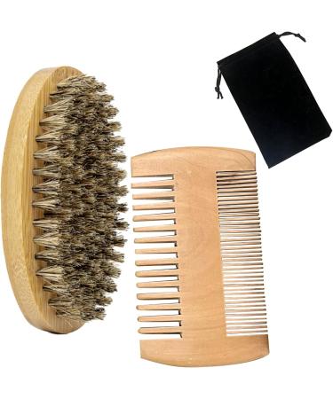 Professional 3-Part Beard Brush Set | Wild Boar Bristles | Double-Sided | Perfect for Barbers | Cloth Bag Included - Buy Online on GoSupps.com