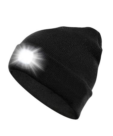 SMINIKER Beanie Hat with Light Unisex USB Rechargeable Beanie Cap with Light Headlamp Beanie for Men, Women, Teens Black