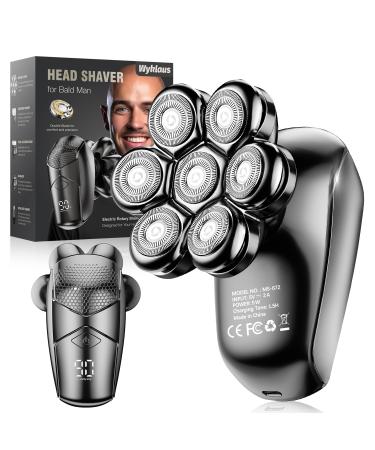 Head Shavers for Bald Men Wyklaus Detachable Head Shavers 5-in-1 Electric Razor IPX7 Waterproof Dry Wet Shaving for Men 7D Rotary Shaver Grooming Kit with LED Display USB Rechargeable Gray