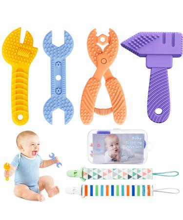 Teething Toys for Babies 0-6 Months 6-12 Months Maiqufa BPA-Free Silicone Teethers Tool-Shaped Soothing Teething Toys for Sucking Stage Prevent Finger Chewing & Relief Sore Gums Baby Boy Toys(4 Packs)