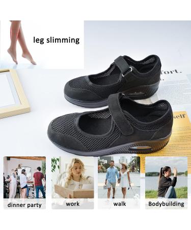 Womens Mesh Nurse Shoes - Non-Slip Adjustable Mary Janes Sneaker for Arthritis & Plantar Fasciitis - Lightweight Orthotic Wedges for Fitness - Black - Buy Online on GoSupps.com