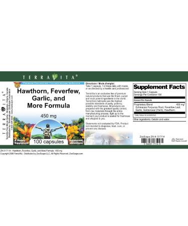 Hawthorn Feverfew Garlic and More Formula - 450 mg (100 Capsules ZIN: 517114) - 3 Pack - Buy Online on GoSupps.com