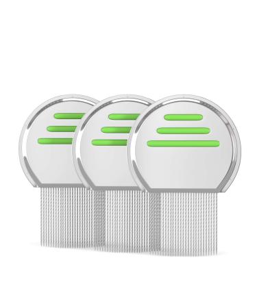 Stainless Steel Lice and Nit Comb (Set of 3) | Professional Quality Terminator Metal Combs | Easy Grip, Rounded Teeth, Gentle on Hair and Scalp for Kids and Adults