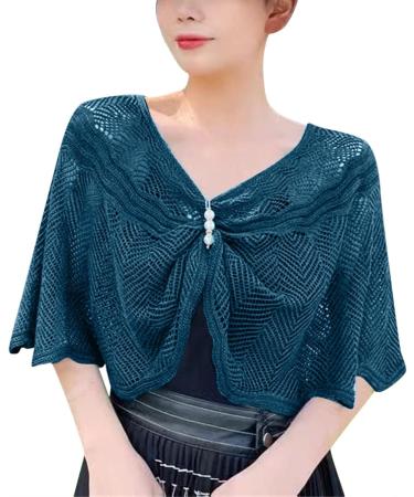 Women Casual Open Knit Top Lace Summer Lightweight Solid Hollow Out Knitted Sun Proof Shawl Wraps Sparkly Jacket Over Dress (Blue One Size) - Buy Online on GoSupps.com