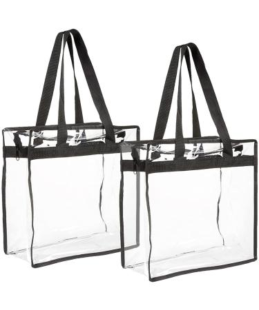 2 Pack Stadium Approved Clear Tote Bags with Zipper, 12x6x12 Large Bags with Handles for Concerts