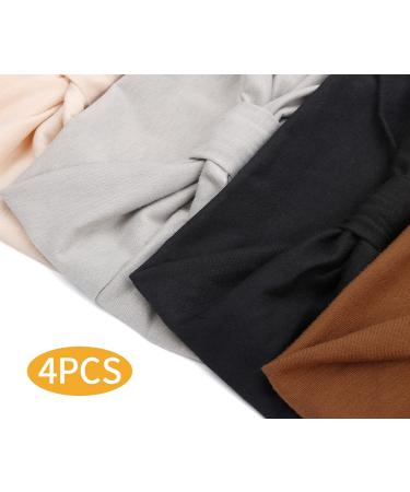 4-Pack Women's Elastic Hair Bands - Boho Knot Head Wraps for Yoga & Running - Single Color - Buy Online on GoSupps.com