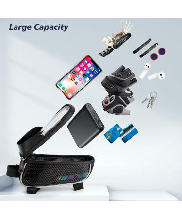 ROTTO Waterproof Bicycle Frame Bag | Top Tube Cell Phone Holder with Rain Cover - Black V1 - Buy Online on GoSupps.com