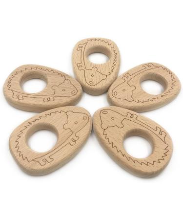 Wendysun 2pcs Hedgehog Shape Natural Wood Teether Set for Baby Teething - DIY Pendant Toy - Buy Online on GoSupps.com