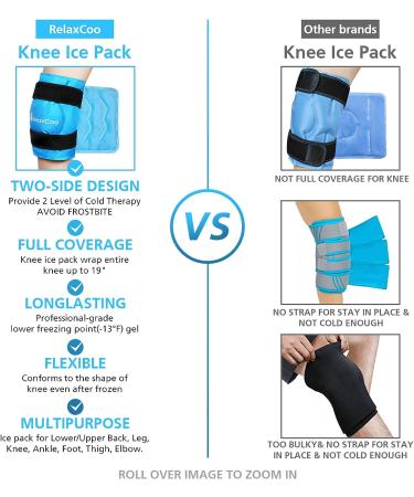 RelaxCoo XXL Knee Ice Pack - Reusable Gel Wrap for Knee Pain Relief & Swelling - Ideal for Knee Surgery & Sports Injuries - Blue - Buy Online on GoSupps.com