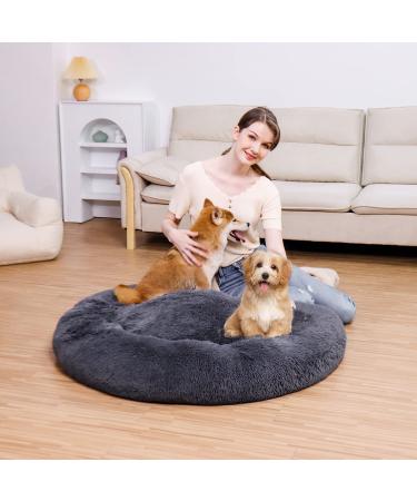Bonteck Calming Round Donut Dog Bed - Machine Washable Anti-Slip Fluffy Cuddler Cat Bed - Multiple Sizes (S-XL) - Dark Grey - Buy Online on GoSupps.com