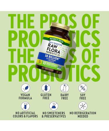 Raw Flora Probiotics with Prebiotics | 50 Billion CFU | 33 Daily Digestive Capsules | Vegan, Non-GMO & Gluten Free Supplement for Women and Men - Buy Online on GoSupps.com