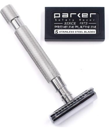 Parker 64S Stainless Steel Handle Double Edge Safety Razor | 5 Premium Blades | International Shipping Available - Buy Online on GoSupps.com