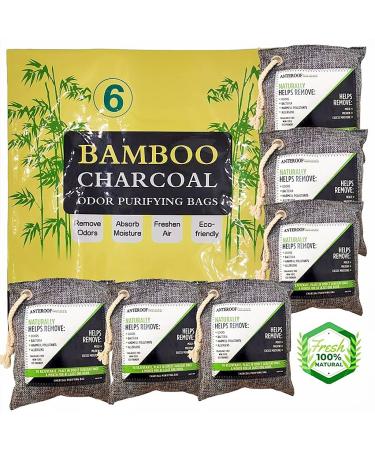 6-Pack Nature Fresh Air Cleaner Bags Breathe Green Bamboo Charcoal Smell Eliminator Bag, Absorbent for Home, Pets, Vehicle, Wardrobe, Bathroom.