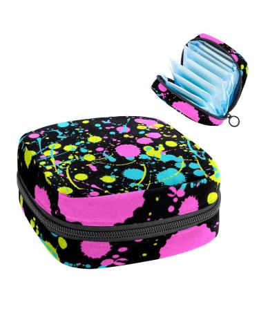 Anna Cowper Splatter Colorful Sanitary Napkin Storage Bag Feminine Menstrual Cup Pouches Nursing Pad Holder Tampon Bags Portable Period Bag for Women Teen Girls 1Pcs Multi-colored 11