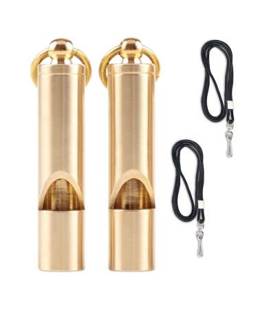 FUTURESTEPS Premium Brass Whistles Set of 2 - Includes 2 Black Lanyard 30 Inches - Loud Survival Whistles - Solid Brass