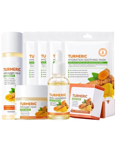Skincare Set for Teenage Girls - Turmeric Skin Care Sets & kits - Gifts for Her - Pamper Skincare Set - Women Gift Sets with Face Soap-Face Serum-Face Cream-Toner-Mask*4