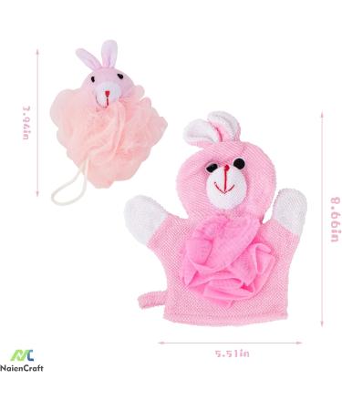 NaienCraft 8 Pack Cartoon Bath Pouf Puff Mesh Sponges with Shower Gloves - Fun Stuffed Animal Loofah Shower Bouquet Set - Buy Online on GoSupps.com