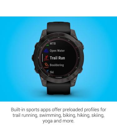 Garmin fenix 7 Sapphire Solar  adventure smartwatch  with Solar Charging Capabilities  rugged outdoor watch with GPS  touchscreen  wellness features  carbon gray DLC titanium with black band Carbon Gray DLC Titanium with Black Band 7 Sapphire Solar Smartw - Buy Online on GoSupps.com