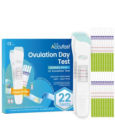 Accufast ovulation test kit - LH Kombipack 22x fertility test - 2x ovulation peak test sticks and 20x ovulation test strips prediction of the ovulation 6/12 hours later - German manual