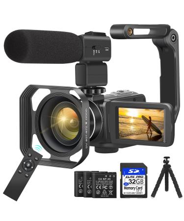 KOMERY Camcorders Video Camera 4K 56MP UHD Video Camera for YouTube with External Mic Video Camera Camcorder with 32G SD Card 2.4G Remote IR Night Vision, 18X Digital Zoom Camcorder WiFi