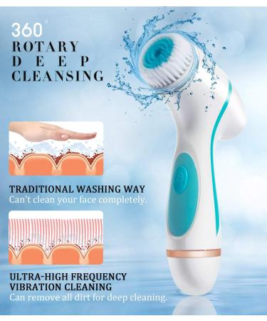 Facial Cleansing Brush Waterproof Face Wash Brush USB Rechargeable Spin Facial Brush with 3 Different Brush Heads for Gentle Exfoliating Deep Scrubbing Massaging and Removing Blackhead Blue - Buy Online on GoSupps.com