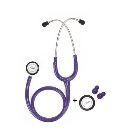 eSteth Pediatric Stethoscope - Ultra Sensitive Dual-Head Chest Piece For Monitoring Amplified Heart Lung Sounds - Flexible Stethoscope Tubing - Extra Ear Tips & Non-Chill Ring - 32" Long Purple