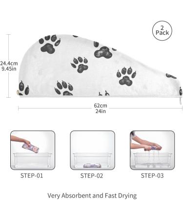 Bear Footprint Hair Towel 2 Pack - Super Absorbent Quick Dry Hair Turbans for Women & Girls - Buy Online on GoSupps.com