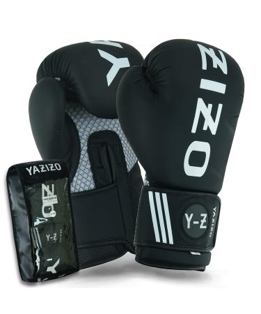Yazizo Boxing Gloves Sparring and Muay Thai Matte Faux Leather, Curved Mitts Hook & Jab Target Hand Set Boxing Pads for Punching Heavy Bags Fighting Sparring Kickboxing Gloves 12oz Black/White