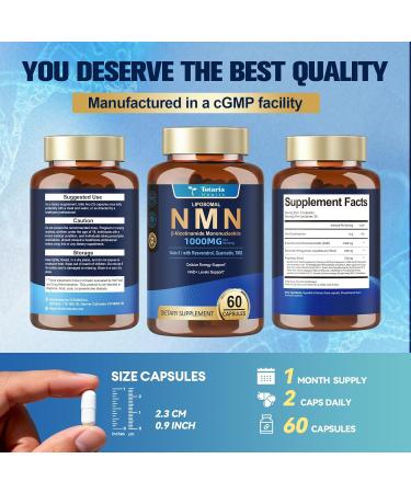 Totaria Liposomal NMN Supplement 1000mg 14-in-1 NMN Resveratrol Capsules with CoQ10 TMG Quercetin ALA PQQ Support NAD Levels Cellular Energy & Healthy Aging 60 Capsules cGMP Filler Free - Buy Online on GoSupps.com
