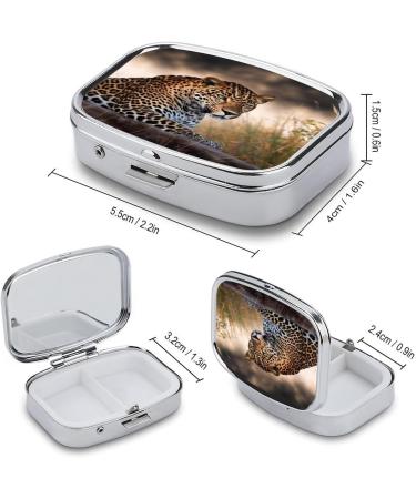 Shop Stylish Leopard Print Pill Box | 2 Compartment Medicine Organizer - Portable Decorative Metal Case for Pocket or Purse - Buy Online on GoSupps.com