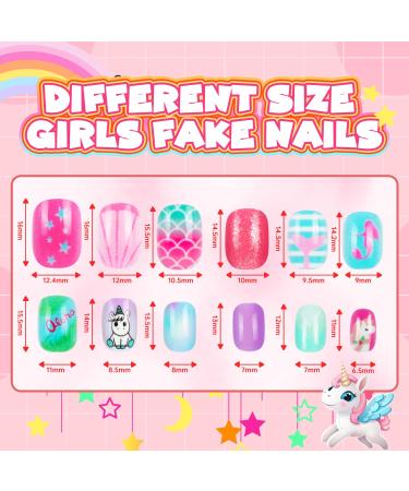 144 Pieces Kids Press on Nails - Pre Glue Short Acrylic Nail Art Kits for Girls - Sweet Pattern Fake Nails Gifts - Buy Online on GoSupps.com