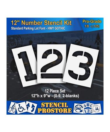 Pavement Stencils - 12 inch Number KIT Stencil Set - (12 Piece) - 12 x 9 x 1/8 (128 mil) - Pro-Grade Pro-Grade - 1/8 (126 mil) thick