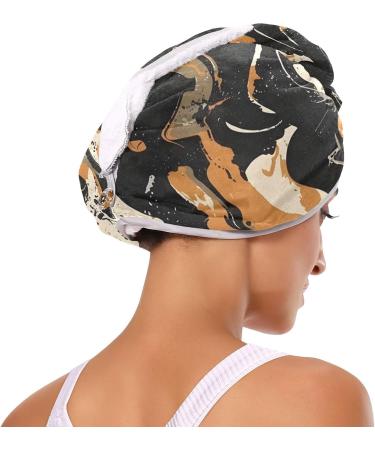 Khaki Black Abstract Graffiti Hair Towel 2 Pack | Super Absorbent Quick Dry Hair Turbans for Women & Girls - Buy Online on GoSupps.com