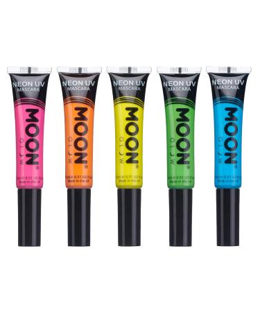 Moon Glow Neon UV Mascara | Set of 5 | Bright Neon Color Glows under Blacklights/UV Lighting | Neon Make up