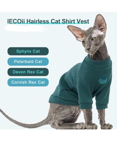 Iecoii Sphynx & Hairless Cat Clothing - Soft Cotton T-Shirts Sweaters & Vests for Sphynx Cornish Rex & Devon Rex - XL Green - Buy Online on GoSupps.com