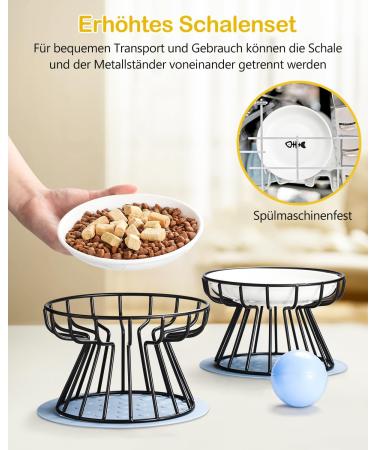 Dorakitten 2Pcs Ceramic Raised Cat Bowl Set | Anti-Vomiting & Non-Slip Cat Feeding Dish | Elevated Pet Bowl for Spine Health | Comfortable & Dishwasher Safe - Buy Online on GoSupps.com