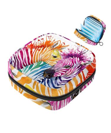 Colorful watercolor-zebra women's napkin-storage bag portable period pocket for women teenagers girls menstrual cup pocket breastfeeding insert holder