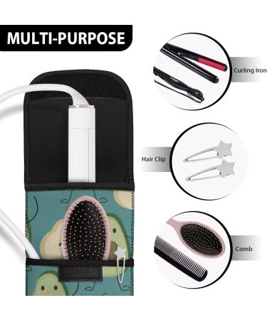 Avocado Print Curling Iron Holder Cover | Heat Resistant Neoprene Bag for Women & Girls - 2 Pocket Design - Buy Online on GoSupps.com