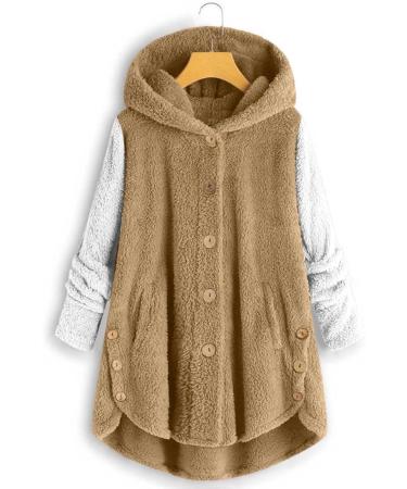 Buy Hanxiulin Oversized Plush Jacket for Women - Warm Hooded Fleece Mantel & Quilted Autumn Winter Coat in XXL Khaki - Buy Online on GoSupps.com
