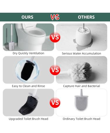 Hibbent 3 Pack Silicone Toilet Bowl Brush Set with Ventilated Holder - Grey | Bathroom Deep Cleaning Kit for Flexible Scrubbing - Toilet Scrubber - Buy Online on GoSupps.com