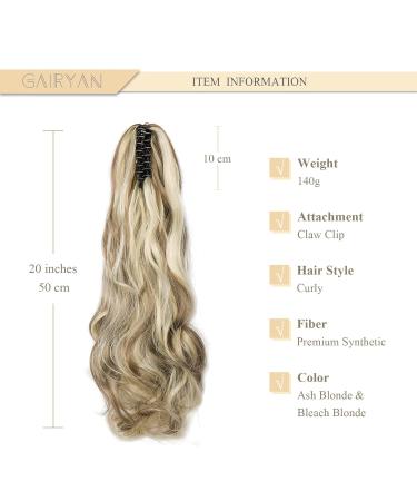 50cm Curly Claw Clip Ponytail Extensions - Ashblond & Bleached Blonde Synthetic Hair for Women | Long Wavy Braid Hair Extensions - Buy Online on GoSupps.com