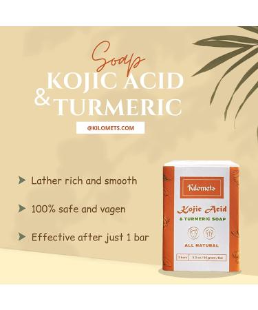 Kojic Acid Vitamin C & Turmeric Soap 2 Bars | Even Skin Tone Dark Spots Hyperpigmentation | Natural Vegan Ingredients 3.35oz (Pack of 2) - Buy Online on GoSupps.com