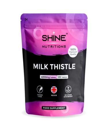 Shine Nutritions Milk Thistle 4000mg - 120 Tablets - 4000mg Supplement - Vegan - an Alternative to Milk - Substitute for Milk Thistle Capsules - Made In The UK