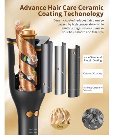 GHKJOK Automatic Curling Iron for Long Hair - 1 Ceramic Barrel 4 Heat Settings & 3 Timers Fast Heating Hair Curler - Ideal for Women - Shop Internationally - Buy Online on GoSupps.com
