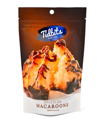 Tidbits Gluten Free Macaroons To Eat, Chocolate Drizzled Coconut Macaroon, Non Dairy Dessert 3.75 oz Pouch - Pack of 3