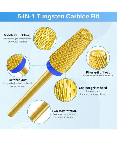 CGBE Nail Miller Bits - 5 in 1 Tungsten Metal Tips | Professional 3/32 Nail File Attachments for Smooth Milling & Replacement Nail Care - Buy Online on GoSupps.com