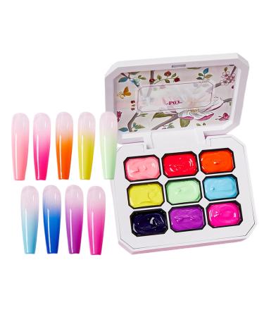 Gradient Paint Gel Manicure Paint Set 9-Color Nail Color Palette Skin-Friendly Formula Long Lasting 22.5 g/ml For Mixing Layering and Painting