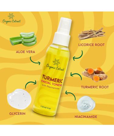 Turmeric Facial Toner - Skin Brightening & Balancing - Exfoliating Niacinamide Toner - 4 fl oz / 118 ml - Gently Removes Impurities - Buy Online on GoSupps.com